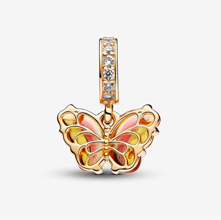 Charm Mariposa de Cristal Rosa y Amarillo