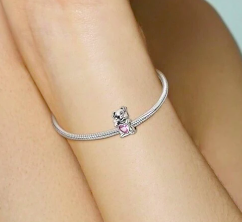 Charm Perro corazón Circonita Rosa