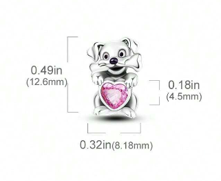 Charm Perro corazón Circonita Rosa