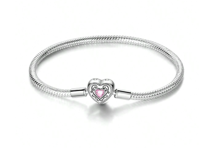 Pulsera cadena de Serpiente con Cierre forma de Corazón y Circonita Rosa