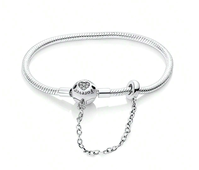 Pulsera de Cadena de Serpiente con Cierre de Esfera, Corazón Brillante FOREVER