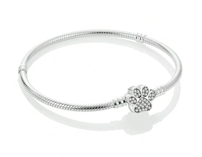 Pulsera cadena de Serpiente con Cierre forma de Huella con Brillantes