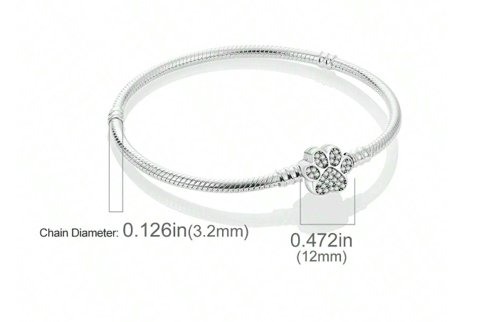 Pulsera cadena de Serpiente con Cierre forma de Huella con Brillantes