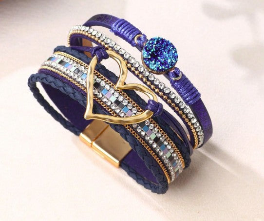 Pulsera "Magia Azul" – Corazón dorado y brillo bohemio