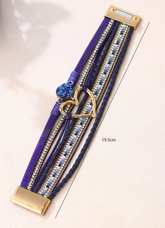 Pulsera "Magia Azul" – Corazón dorado y brillo bohemio