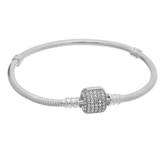 Pulsera de Plata con Cierre Barril Pavé Brillante