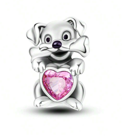 Charm Perro corazón Circonita Rosa