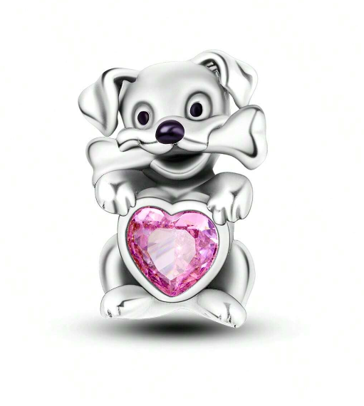 Charm Perro corazón Circonita Rosa