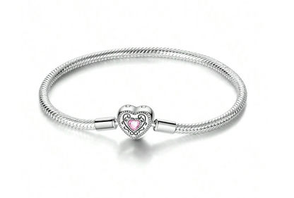 Pulsera cadena de Serpiente con Cierre forma de Corazón y Circonita Rosa