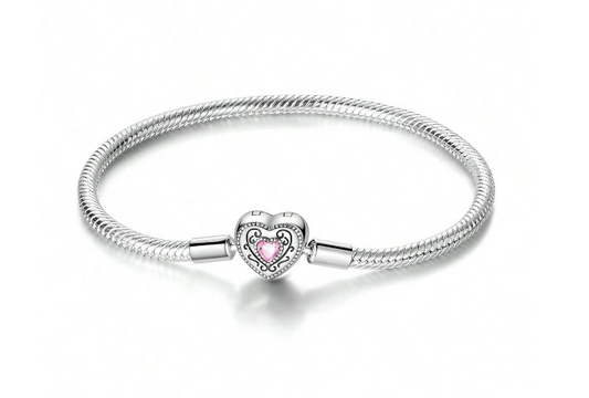 Pulsera cadena de Serpiente con Cierre forma de Corazón y Circonita Rosa