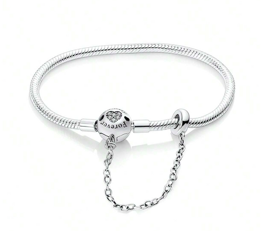 Pulsera de Cadena de Serpiente con Cierre de Esfera, Corazón Brillante FOREVER