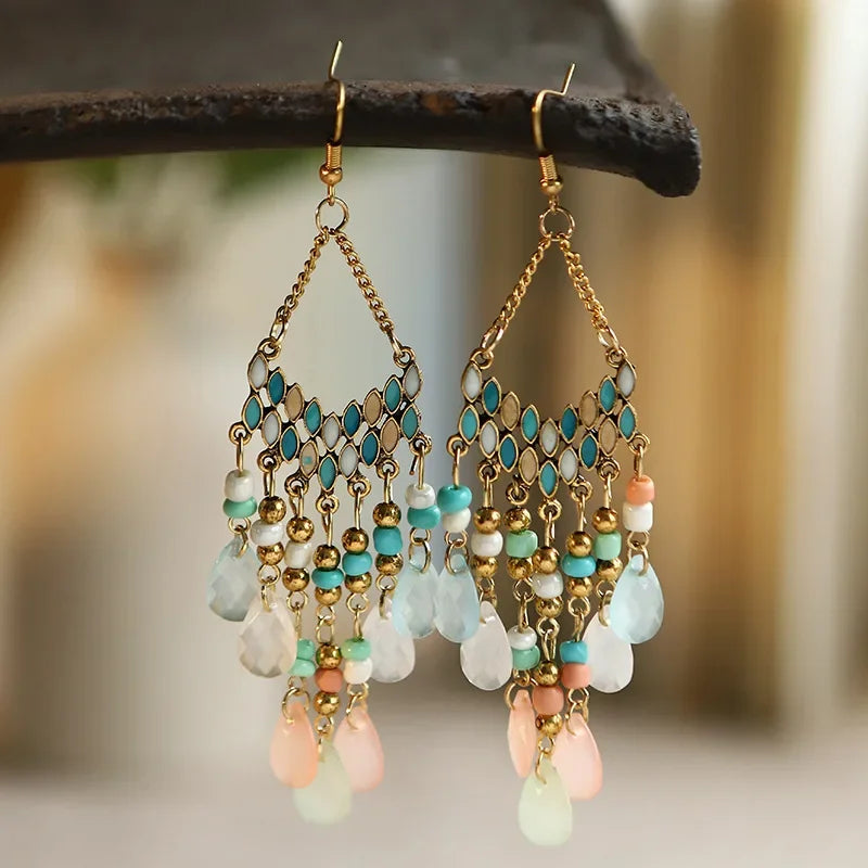 Pendientes Boho Colgantes con Cuentas