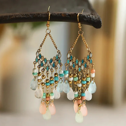 Pendientes Boho Colgantes con Cuentas