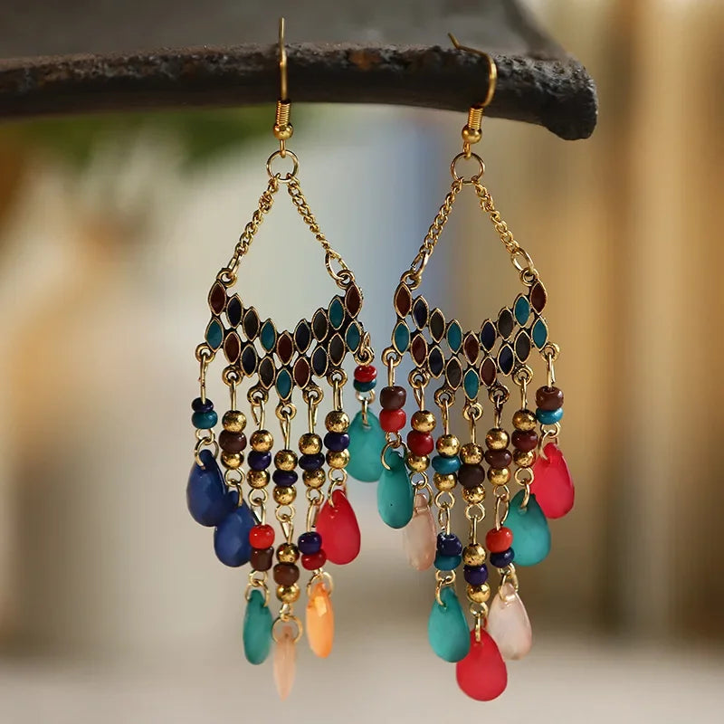 Pendientes Boho Colgantes con Cuentas