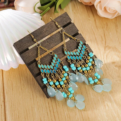 Pendientes Boho Colgantes con Cuentas