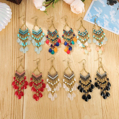Pendientes Boho Colgantes con Cuentas
