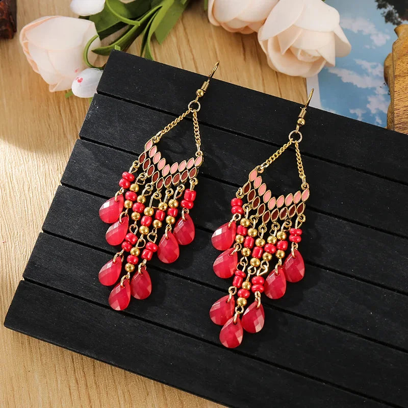 Pendientes Boho Colgantes con Cuentas