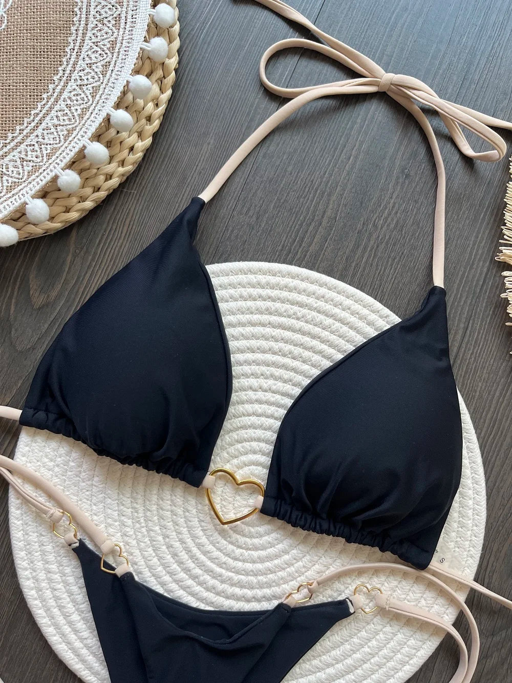 Bikini ajustable corazón dorado