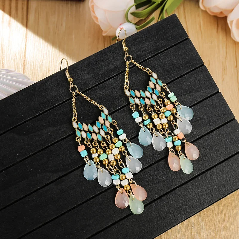 Pendientes Boho Colgantes con Cuentas