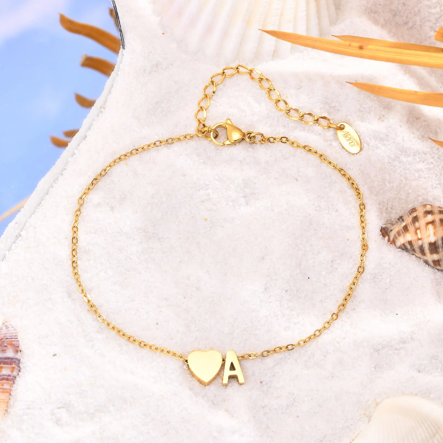 Tobillera personalizada con Inicial Corazón Dorada