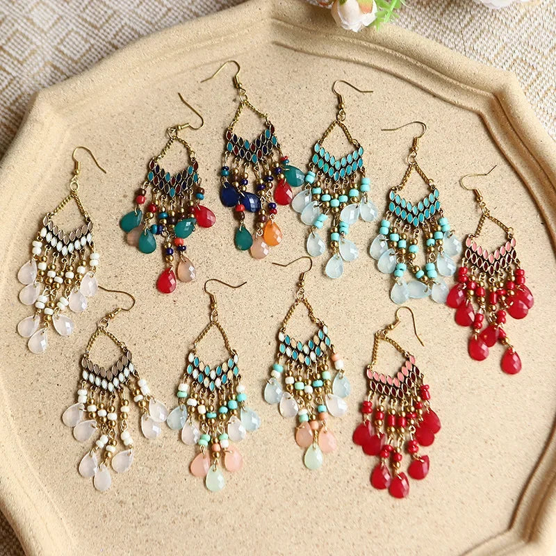 Pendientes Boho Colgantes con Cuentas