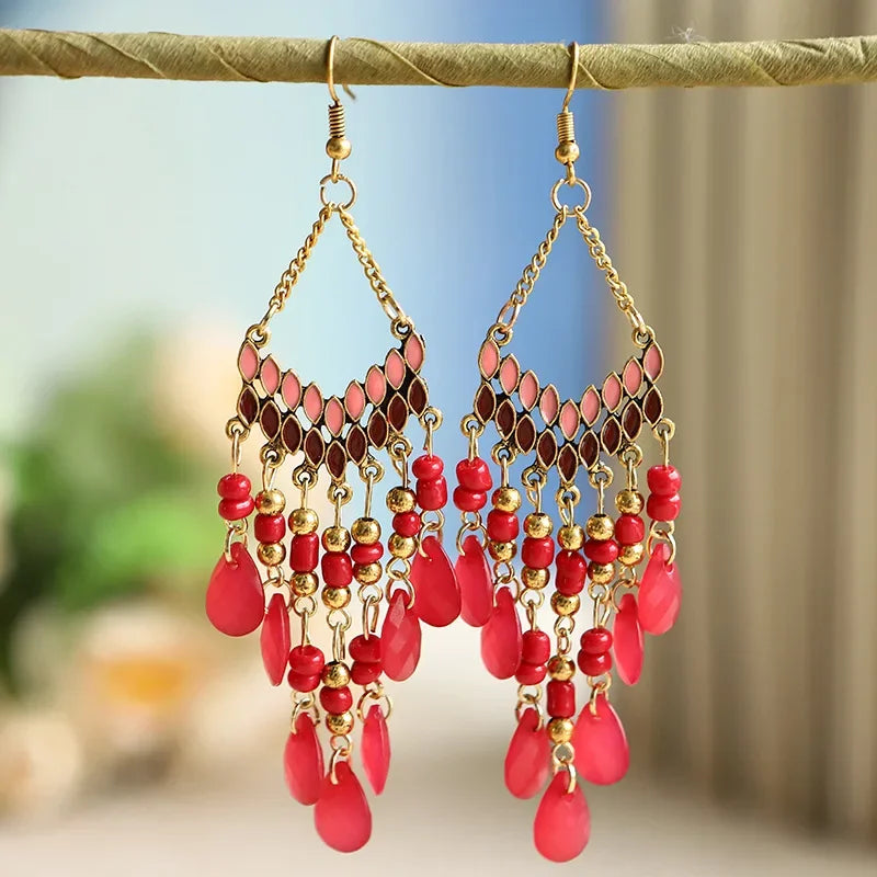 Pendientes Boho Colgantes con Cuentas
