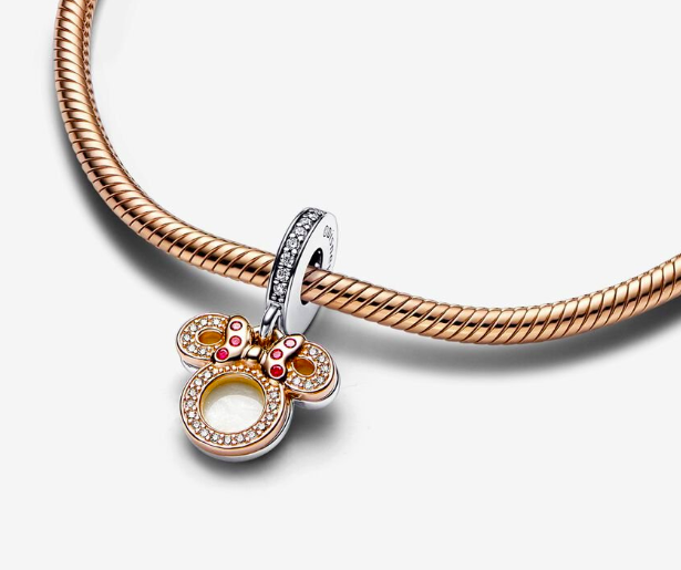 Charm Colgante Doble Silueta Minnie Plata y Oro Rosa