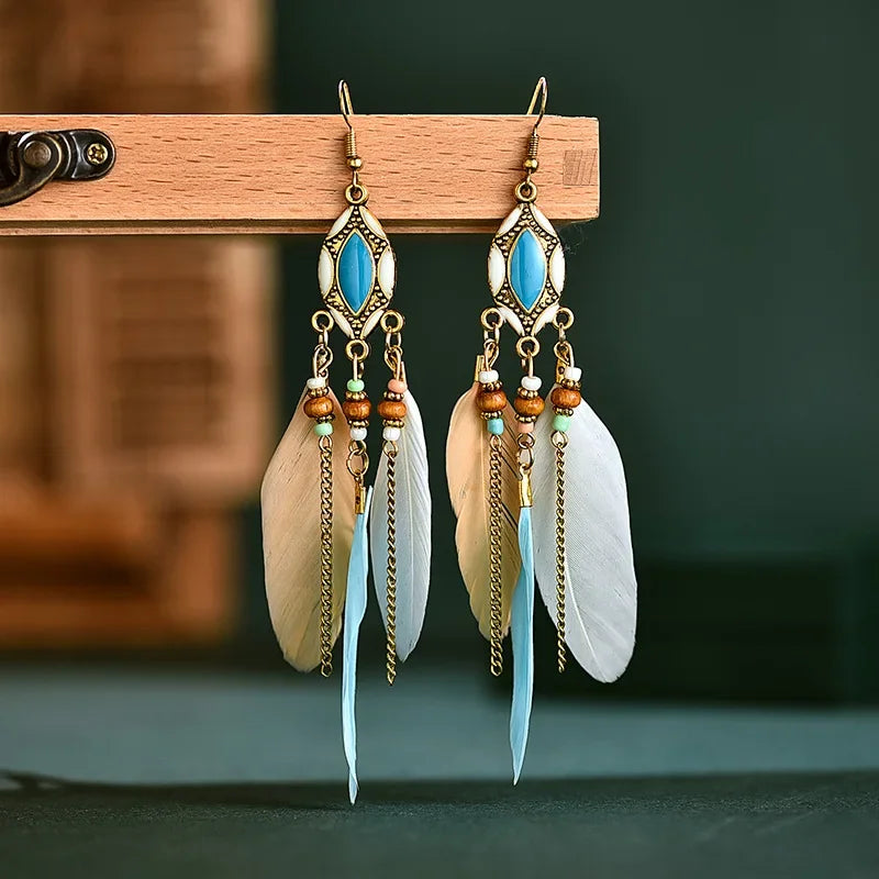 Pendientes Boho de Plumas Étnicas