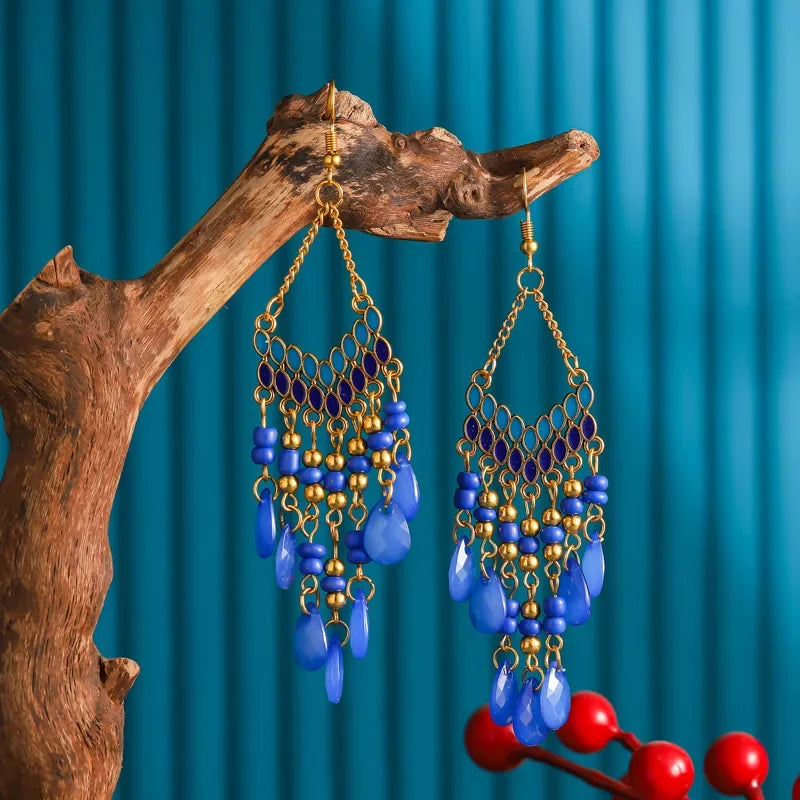 Pendientes Boho Colgantes con Cuentas