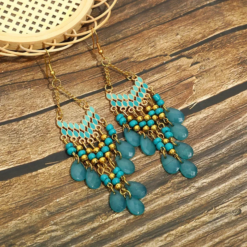 Pendientes Boho Colgantes con Cuentas
