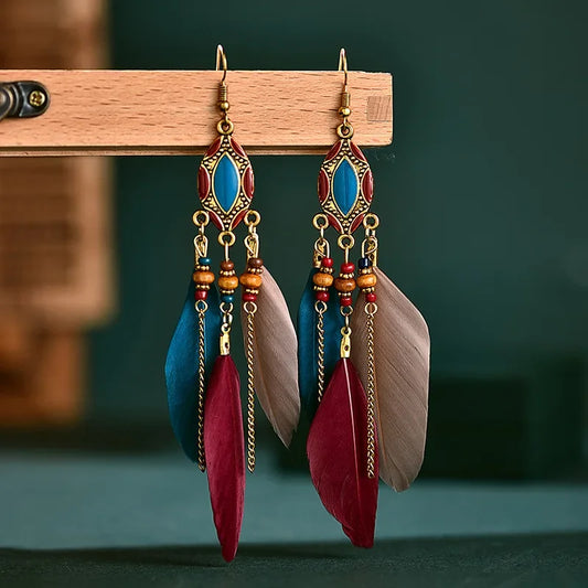 Pendientes Boho de Plumas Étnicas