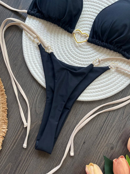 Bikini ajustable corazón dorado