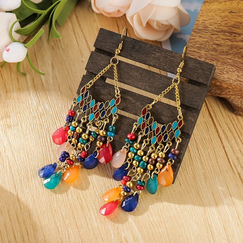 Pendientes Boho Colgantes con Cuentas