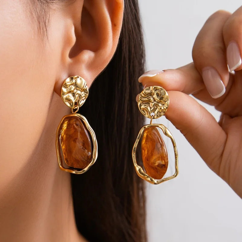Pendientes Piedra Natural Golden Aura