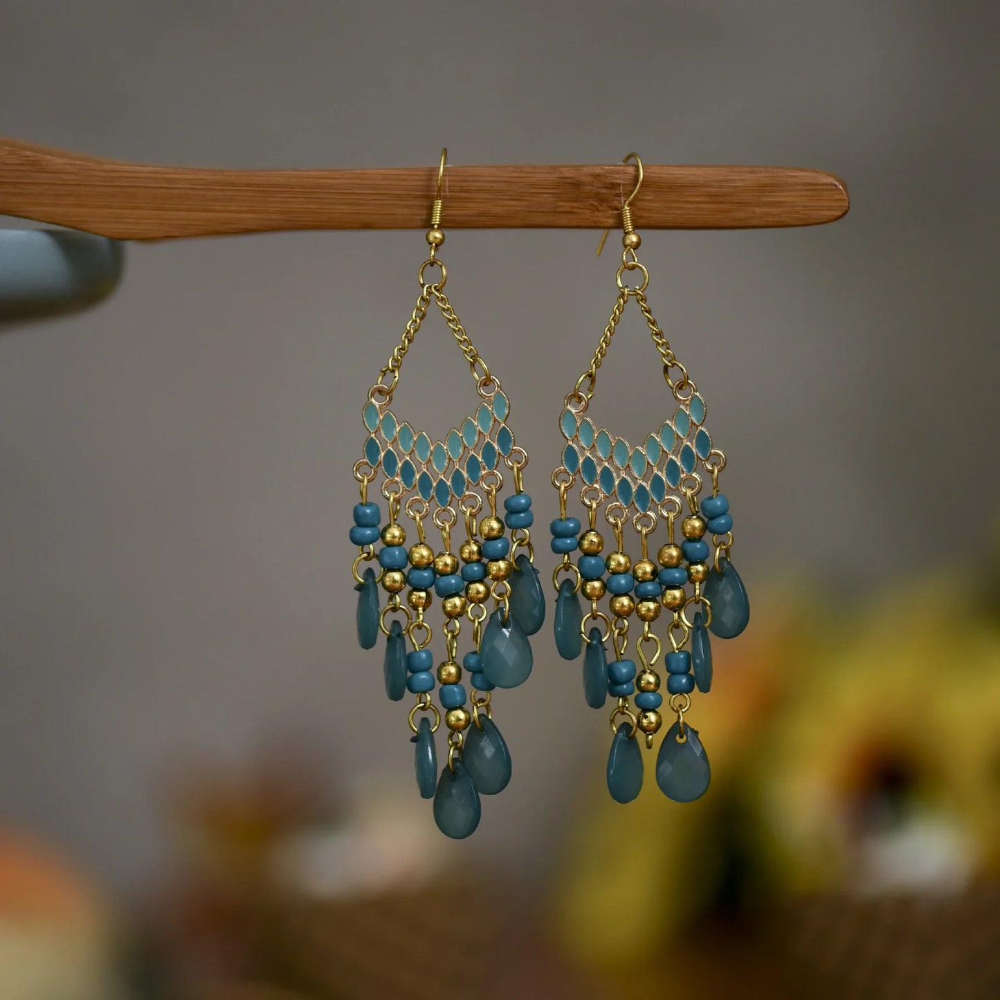 Pendientes Boho Colgantes con Cuentas