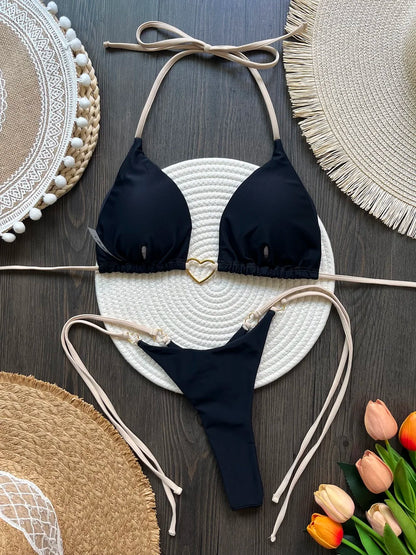 Bikini ajustable corazón dorado