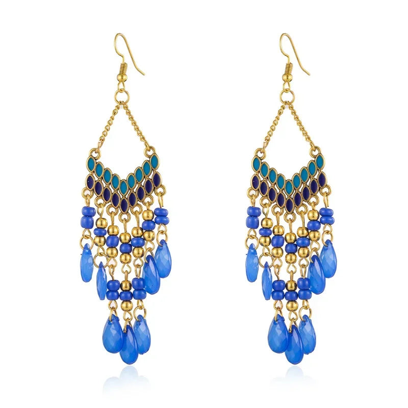 Pendientes Boho Colgantes con Cuentas