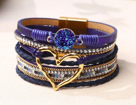 Pulsera "Magia Azul" – Corazón dorado y brillo bohemio